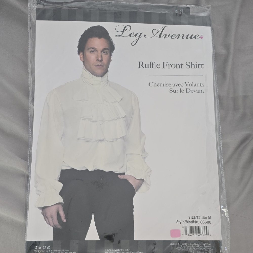 Leg Avenue Men's Elegant White Ruffle Shirt Custom For Party, Men Size M/Loose